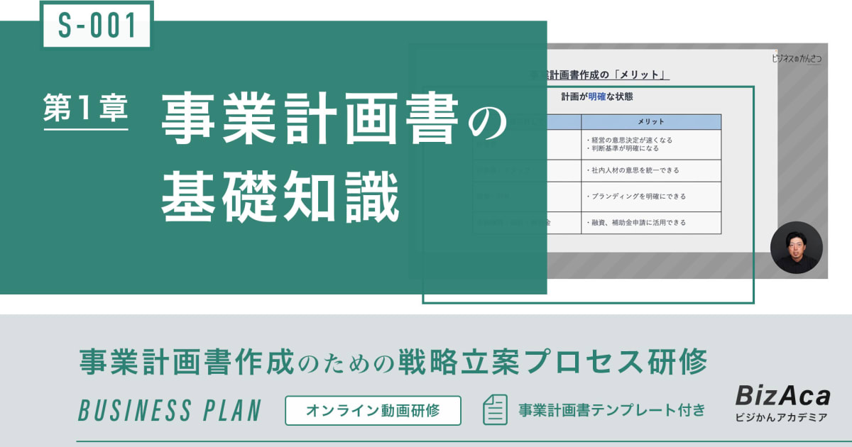 【S-001】事業計画書の基礎知識（事業計画書作成のための戦略立案プロセス研修）