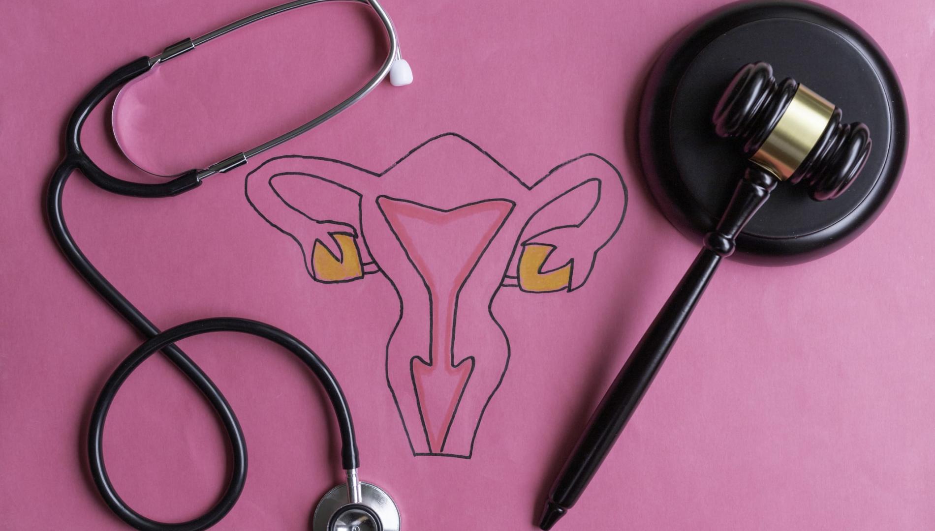 用法官木槌和听诊器绘制女性生殖系统