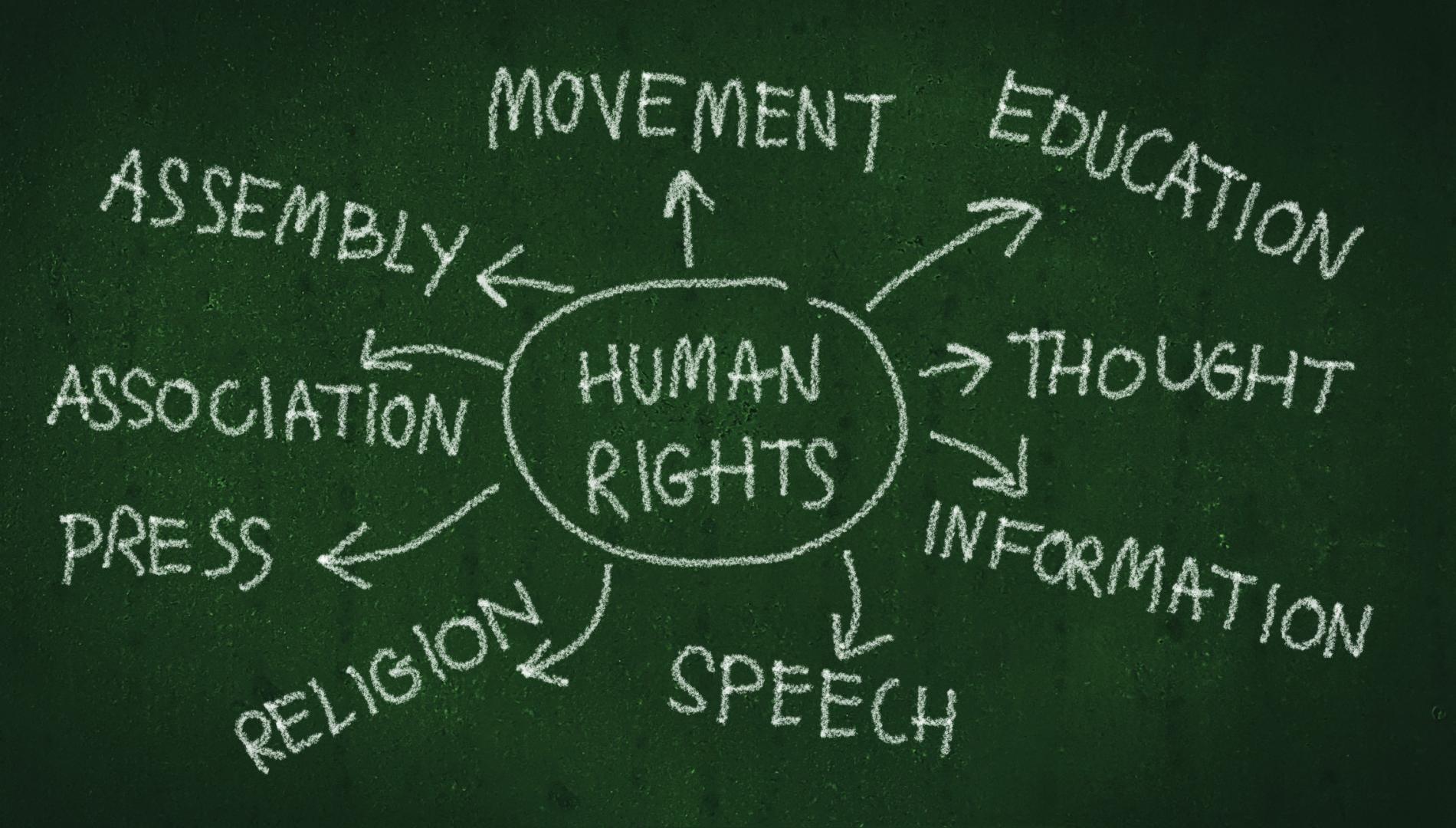 Blackboard with the words "Human Rights" written across it.