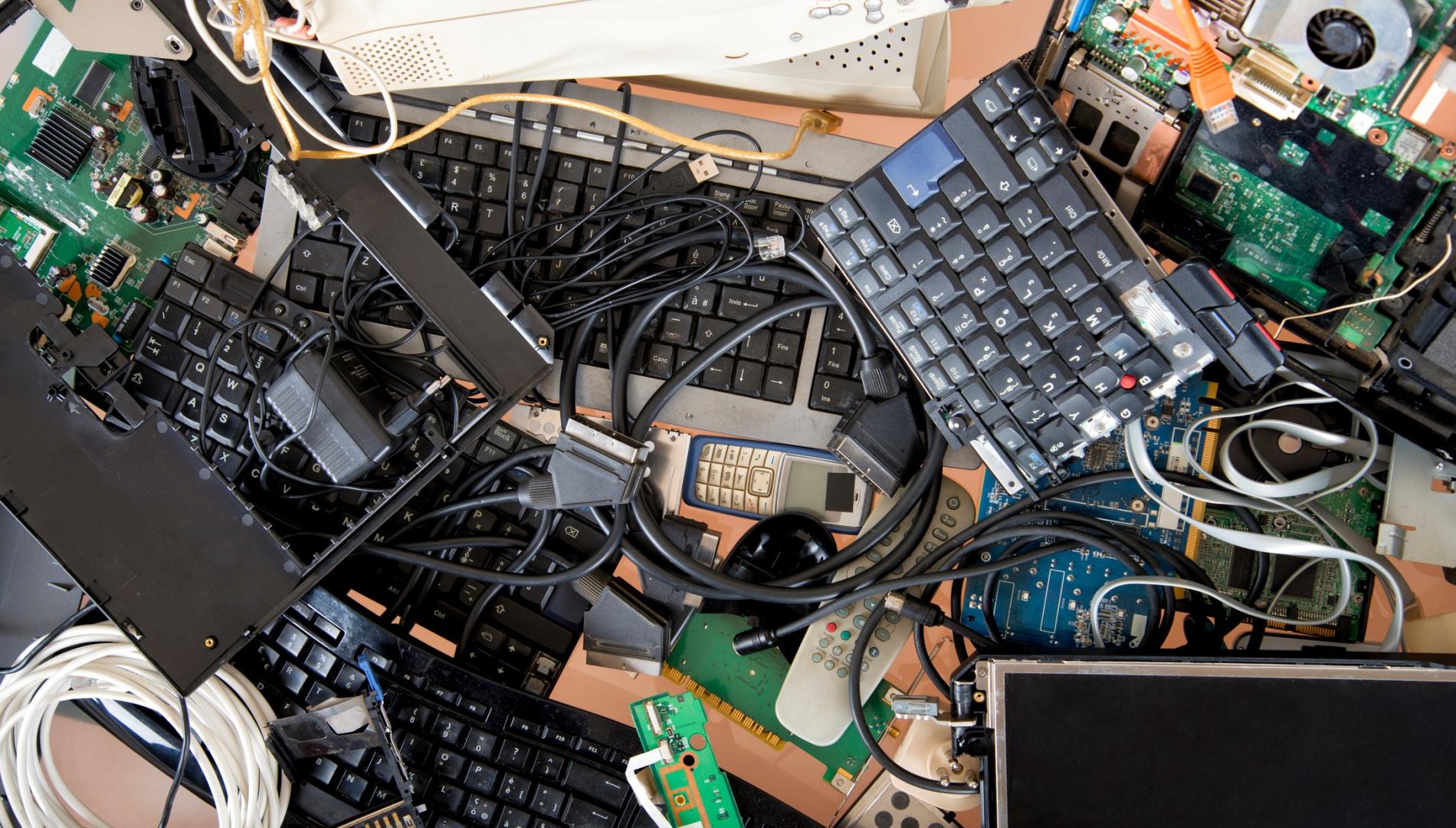 A pile of used electronic equipment