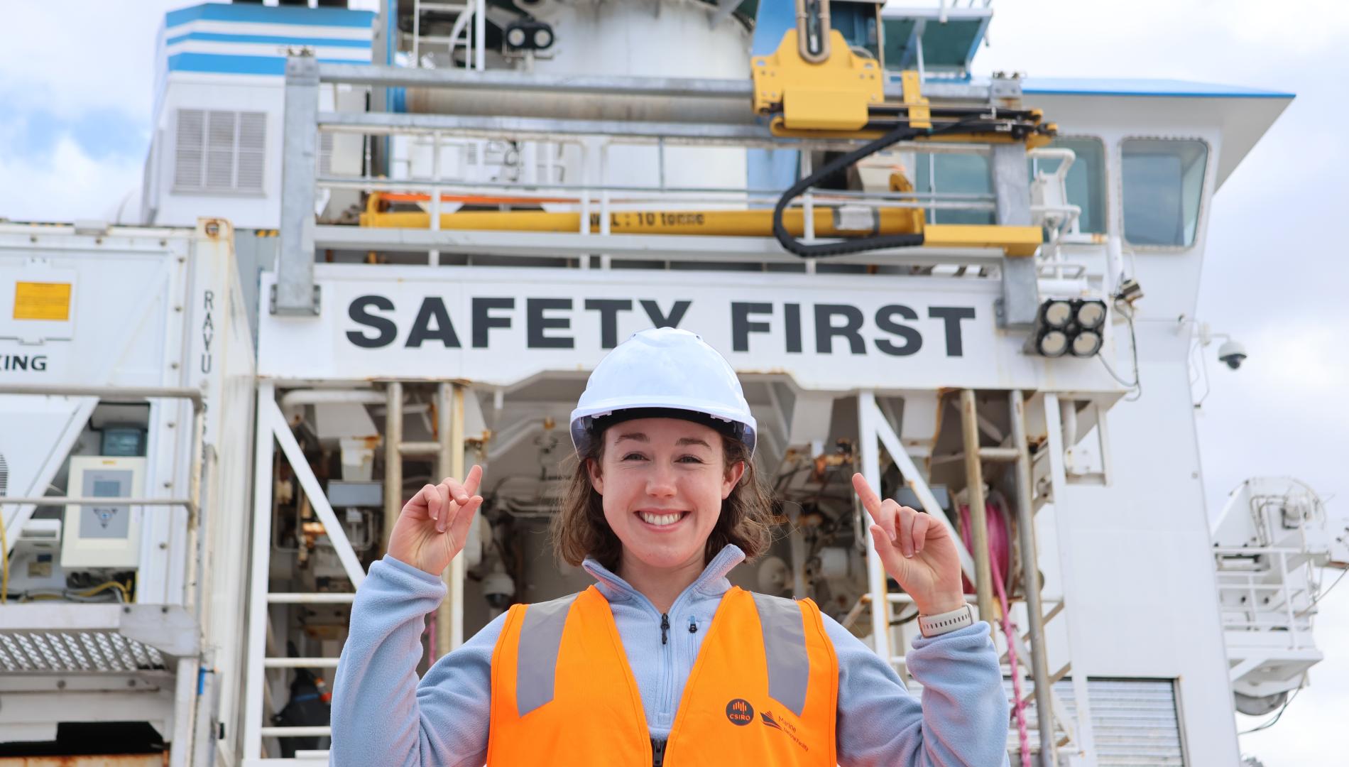 Monash University’s Amelia Pearson on board CSIRO’s research vessel Investigator