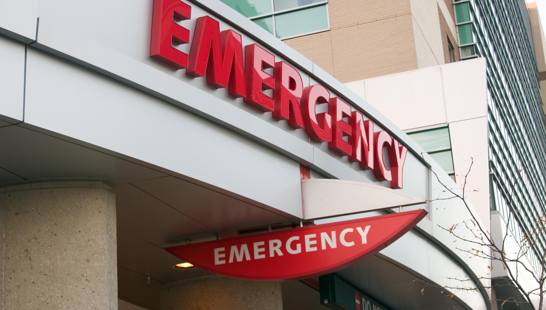 Hospital emergency department sign outside a hospital.