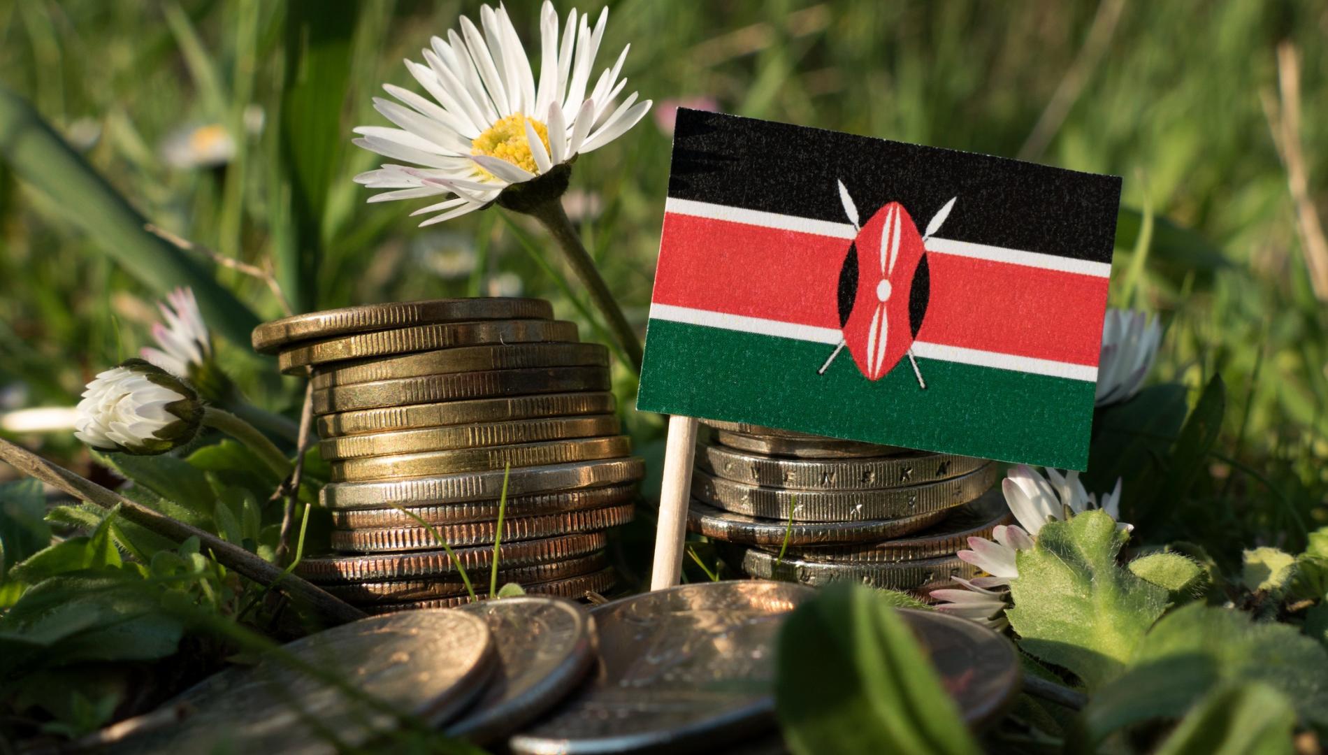 Kenyan flag with pile of coins.