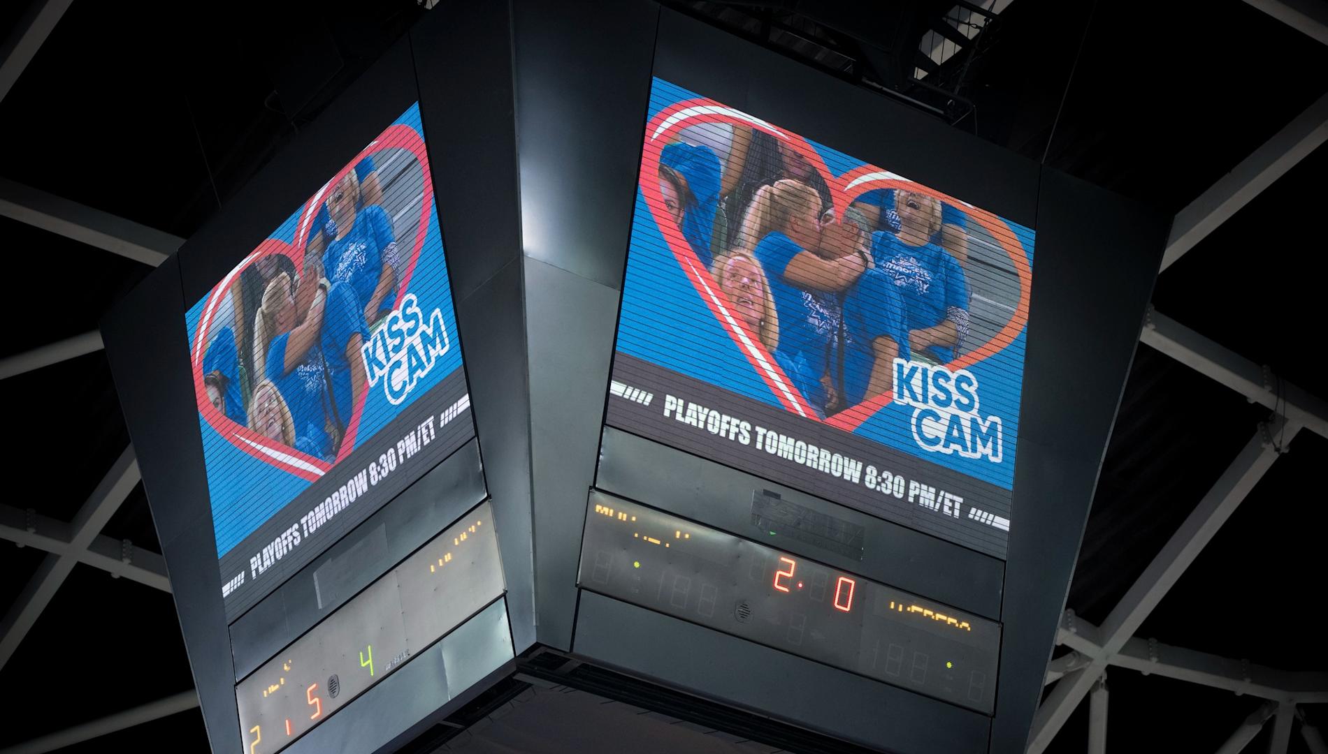 Kiss cam at a basketball game.