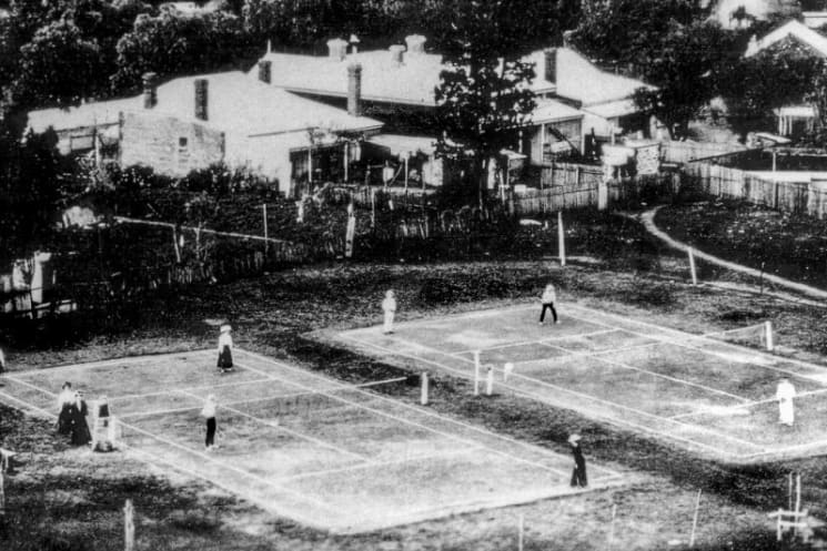 Hands tied in tennis courts row