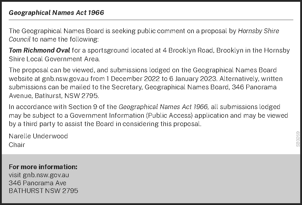 Have your say on a place name in Hornsby Shire Council