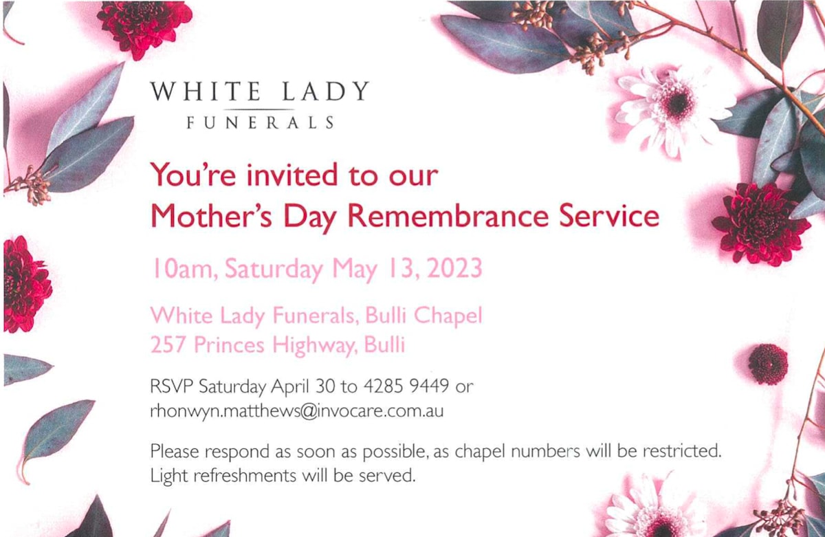 White Lady Funerals Mother's Day Remembrance Service