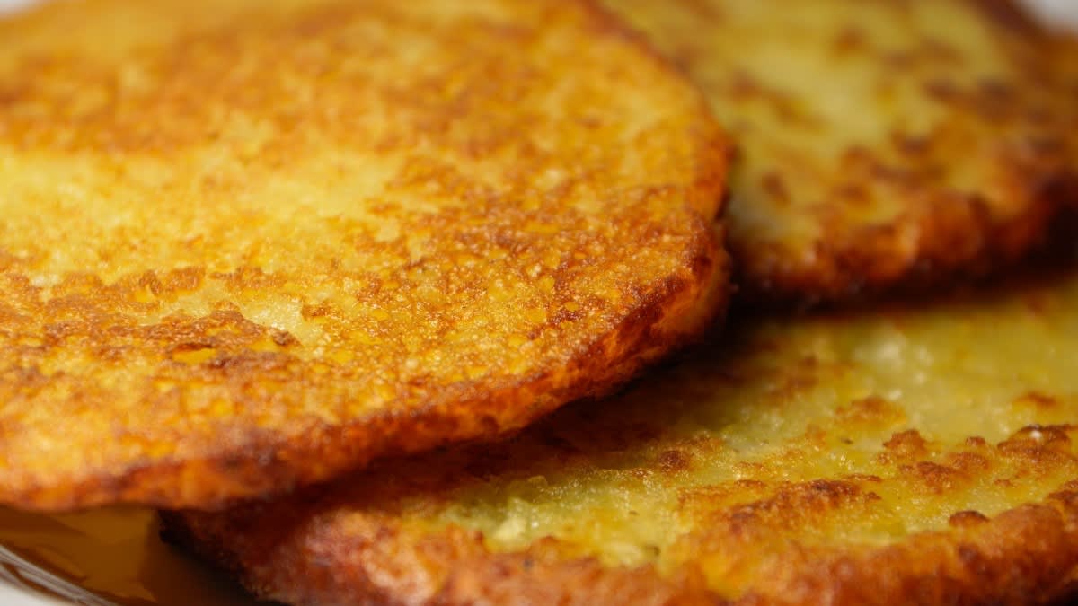 Deep fried, battered potato cakes.