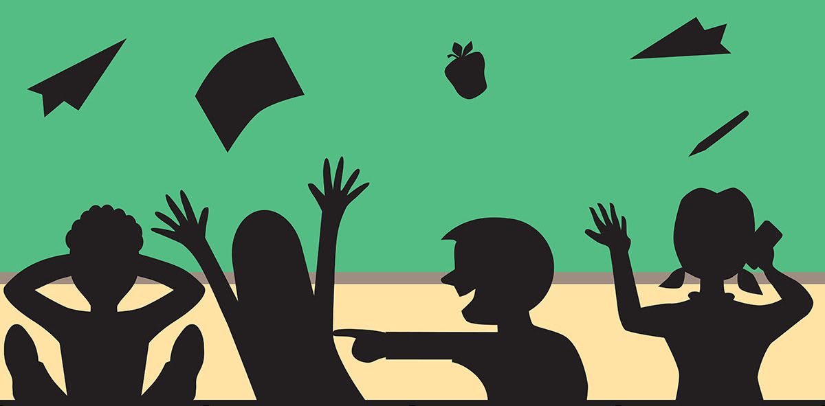Illustration of rowdy students in a classroom