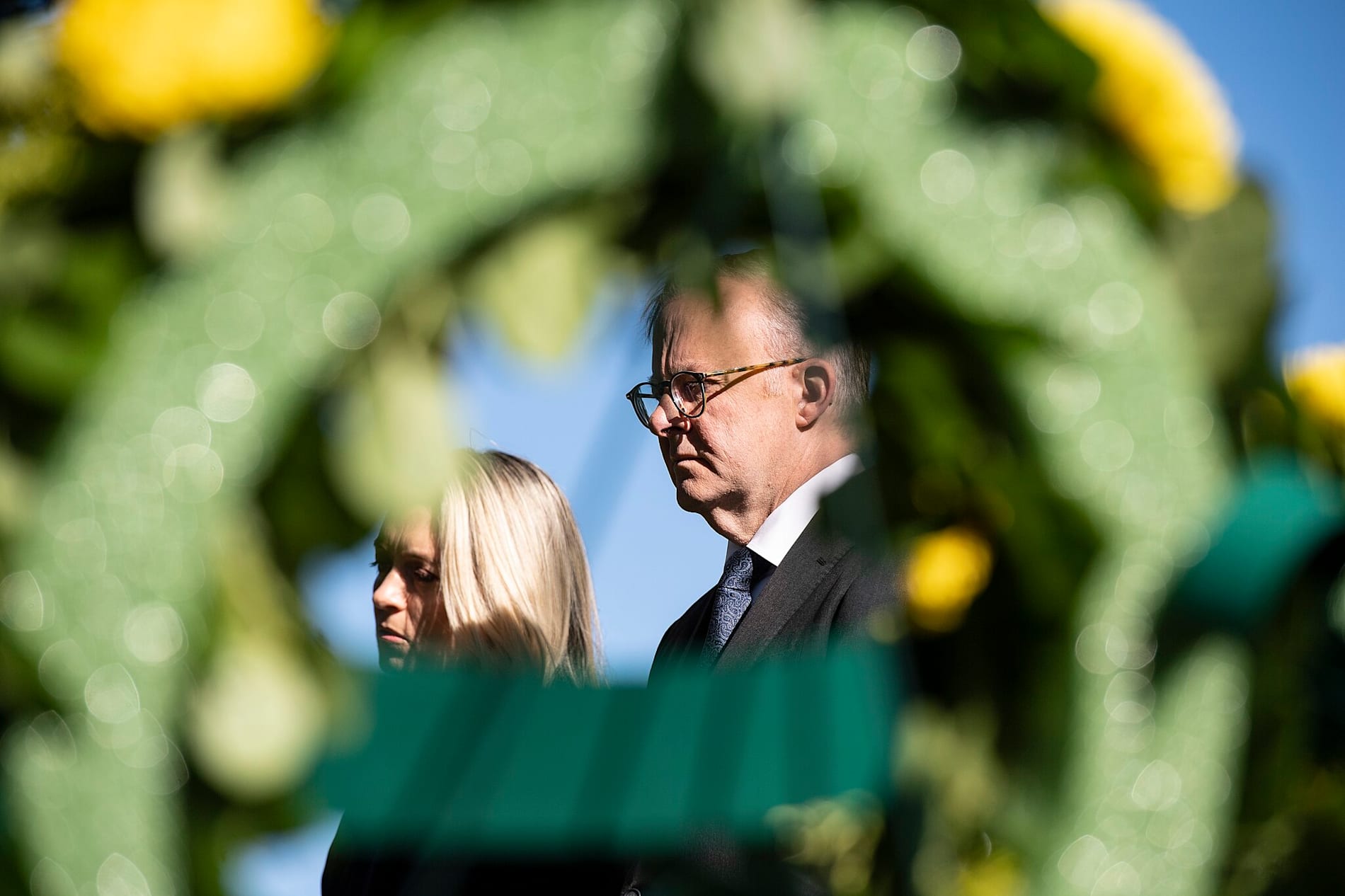 Australian Prime Minister Anthony Albanese with partner Jodie Haydon at Arlington National Cemetery in the US