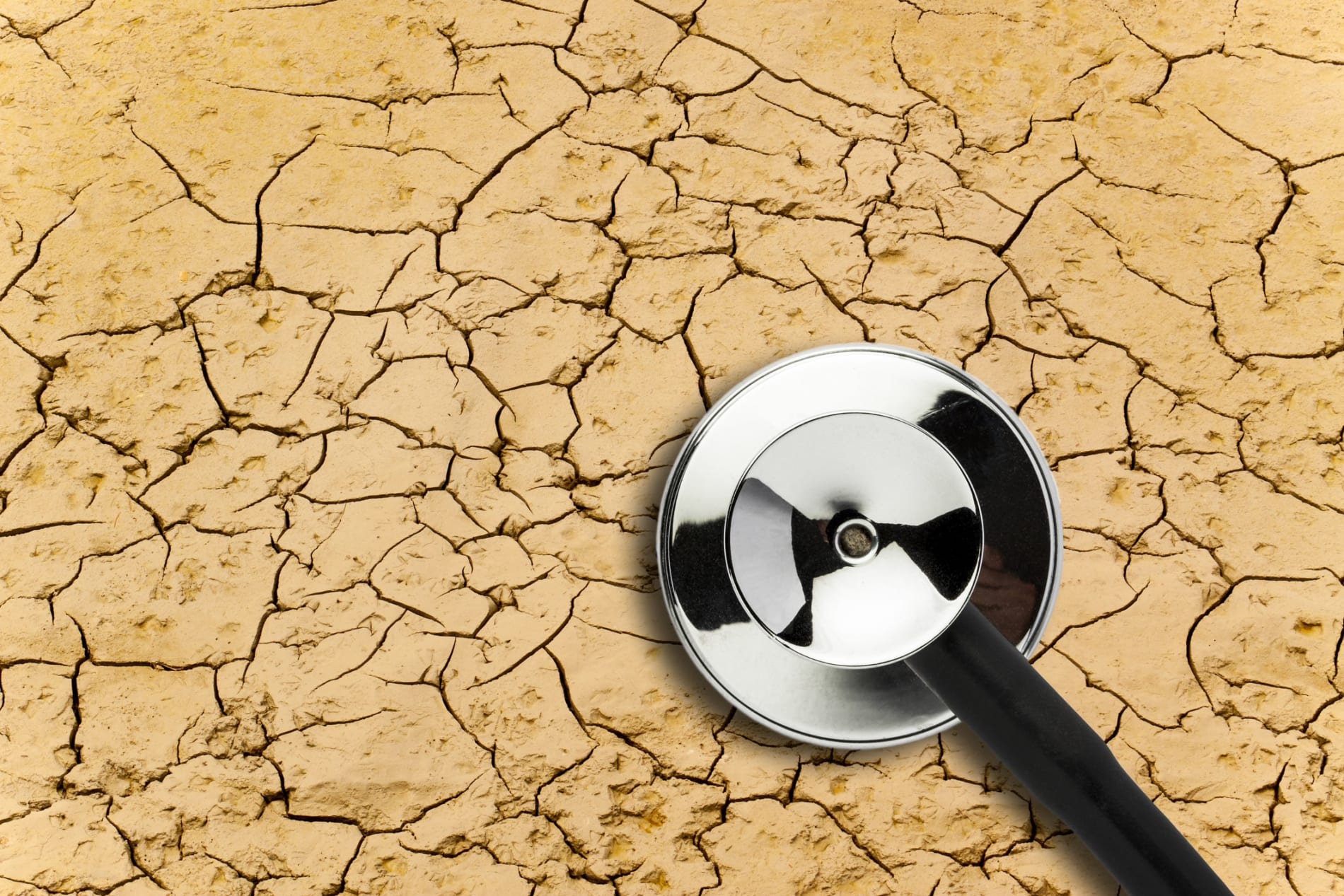 A stethoscope on dried-mud ground