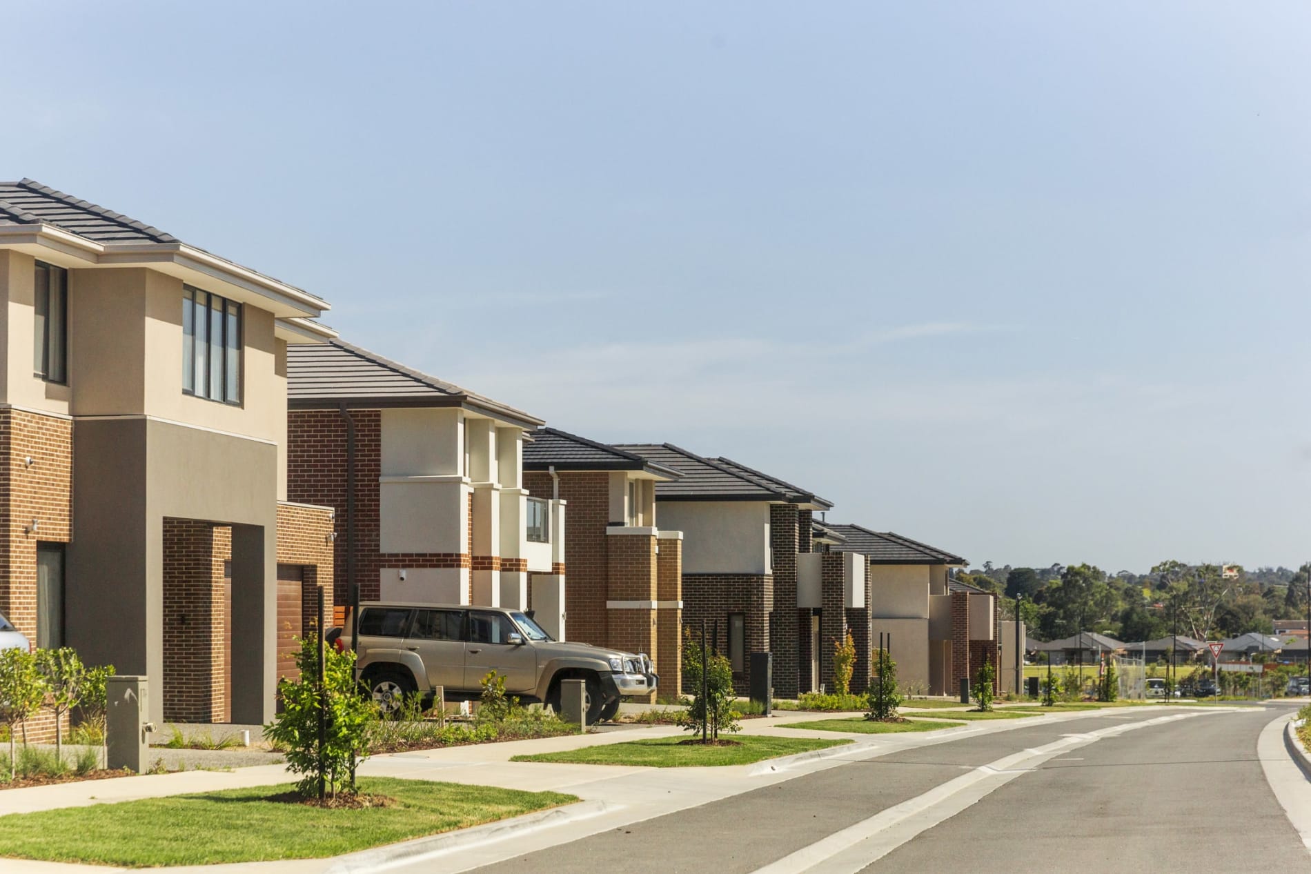 Empty street in a new housing estate in Melbourne