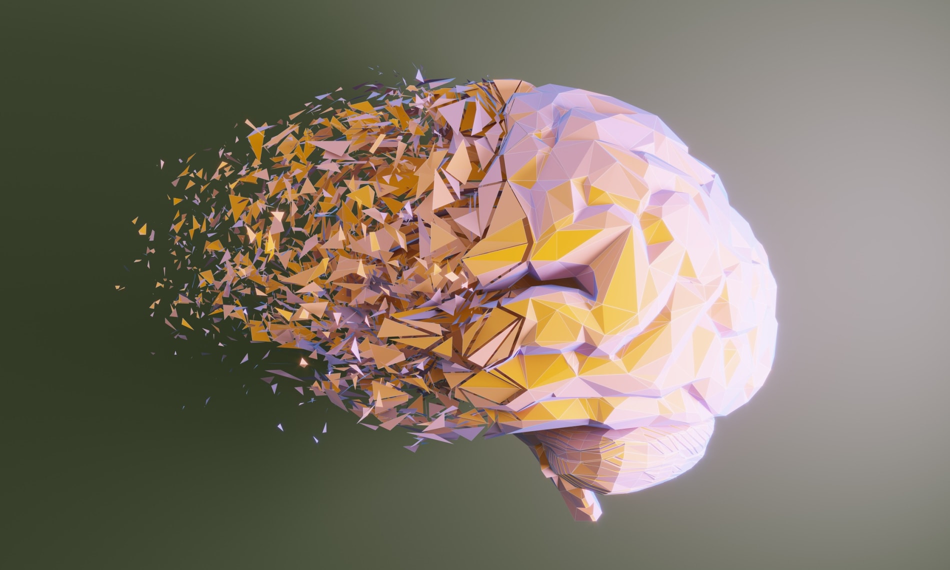 Low poly human brain dissolving, symbolising mental disorder,