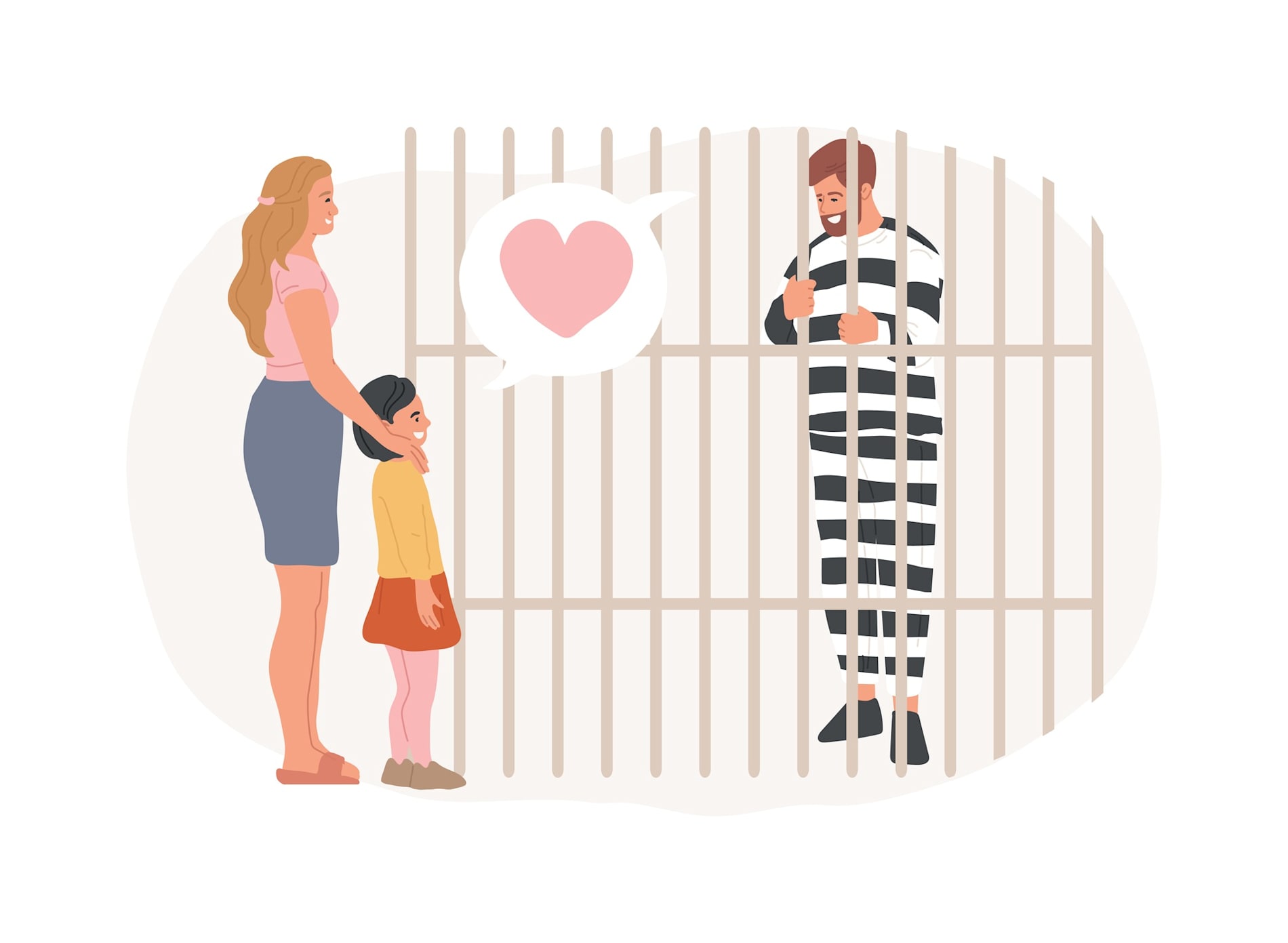 Illustration of a mother and child visiting a prisoner.