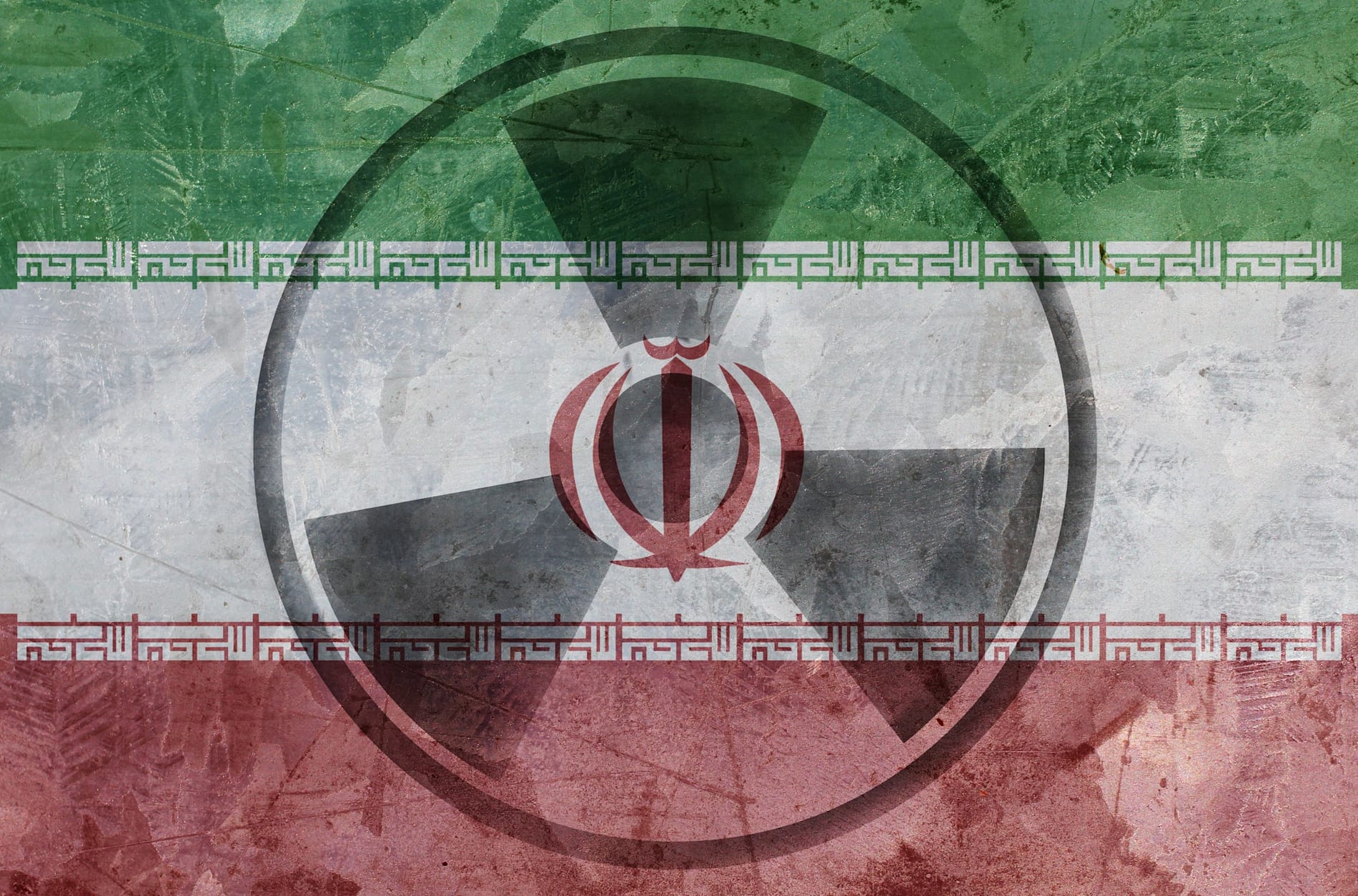 Iranian flag superimposed with radiation symbol.