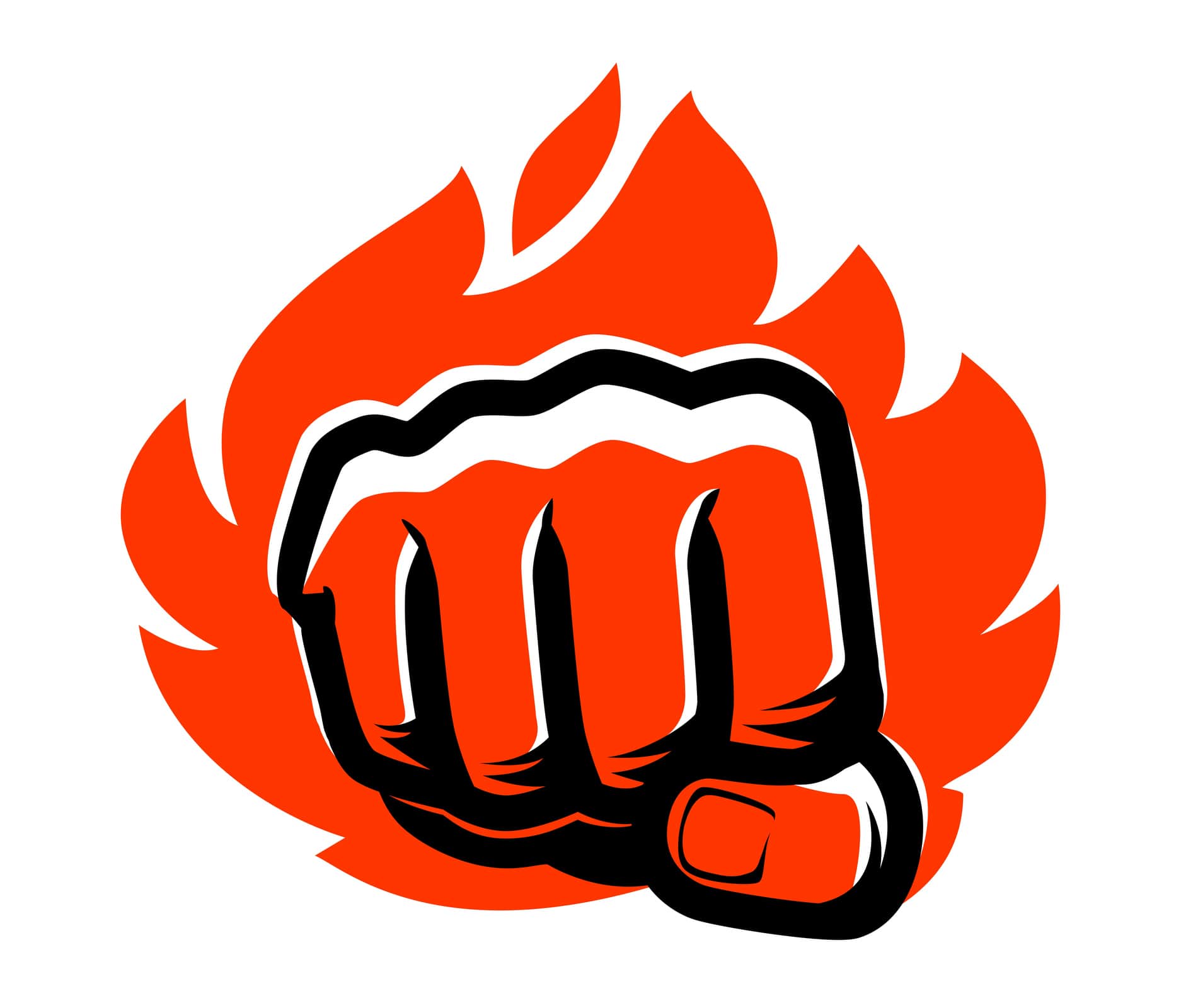 Illustration of a punching fist in flames of fire 
