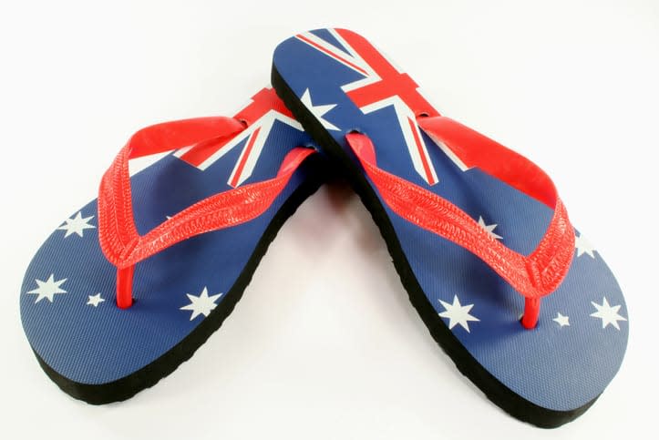 Thongs with Australian flag printed on