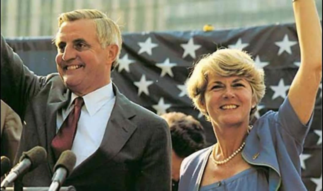 Image of 1984 presidential candidate Walter Mondale with running mate Geraldine Ferraro.