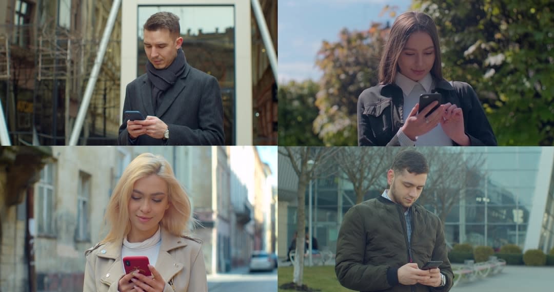 montage photo of people using their mobile phones.