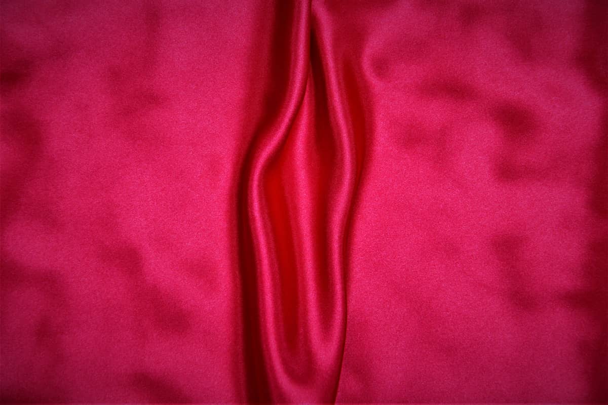 A piece of red cloth folded in the shaped of a vulva/labia