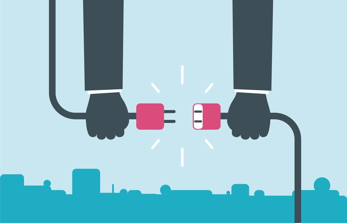 An illustration showing hands holding unplugged power cables
