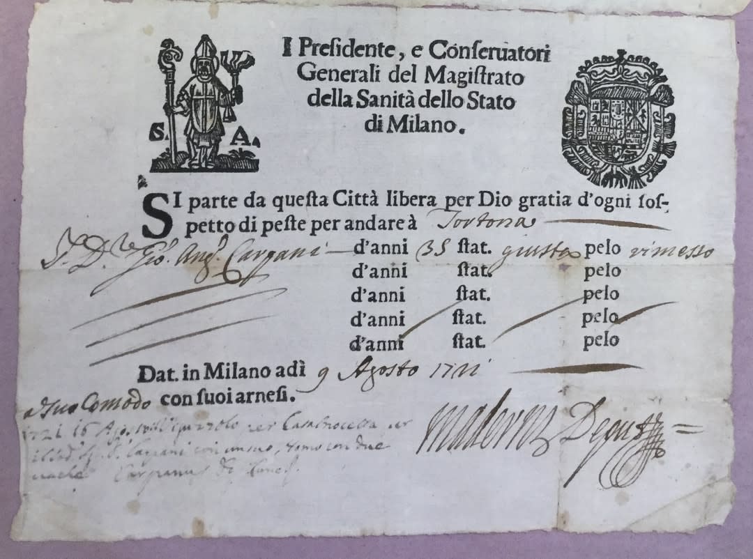 An early 18th-century health passport.