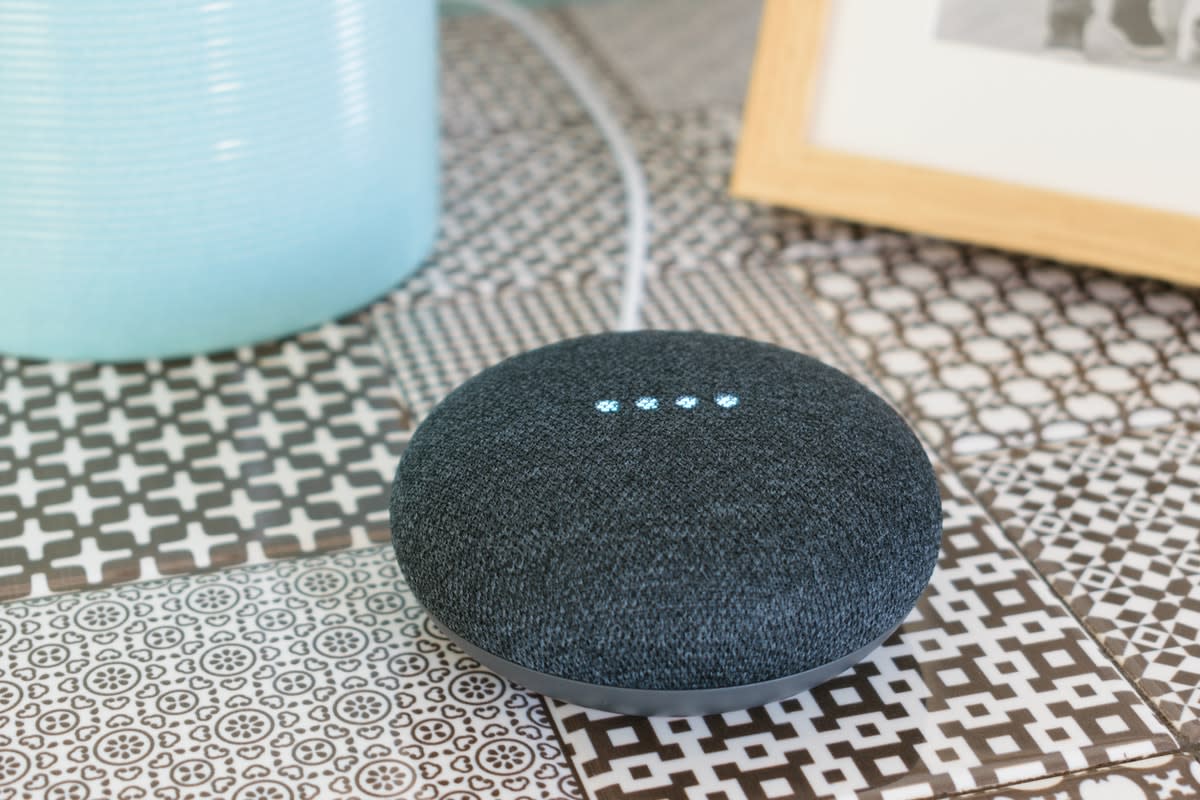 A Google mini voice-activated speaker