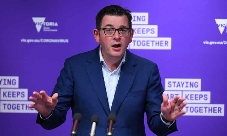 Daniel Andrews at one of his press conferences during the COVID-19 pandemic.