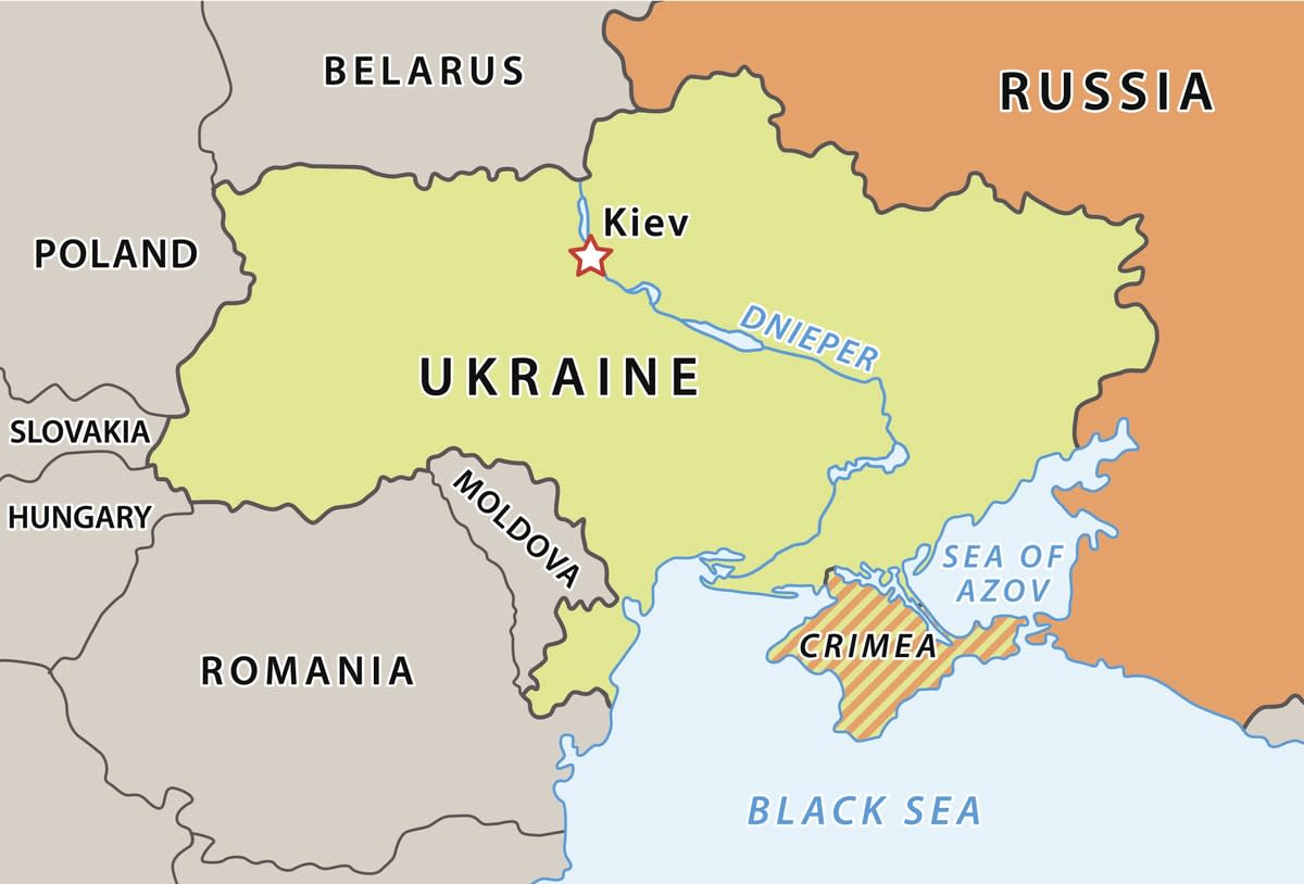 Map of Ukraine and its surrounding countries