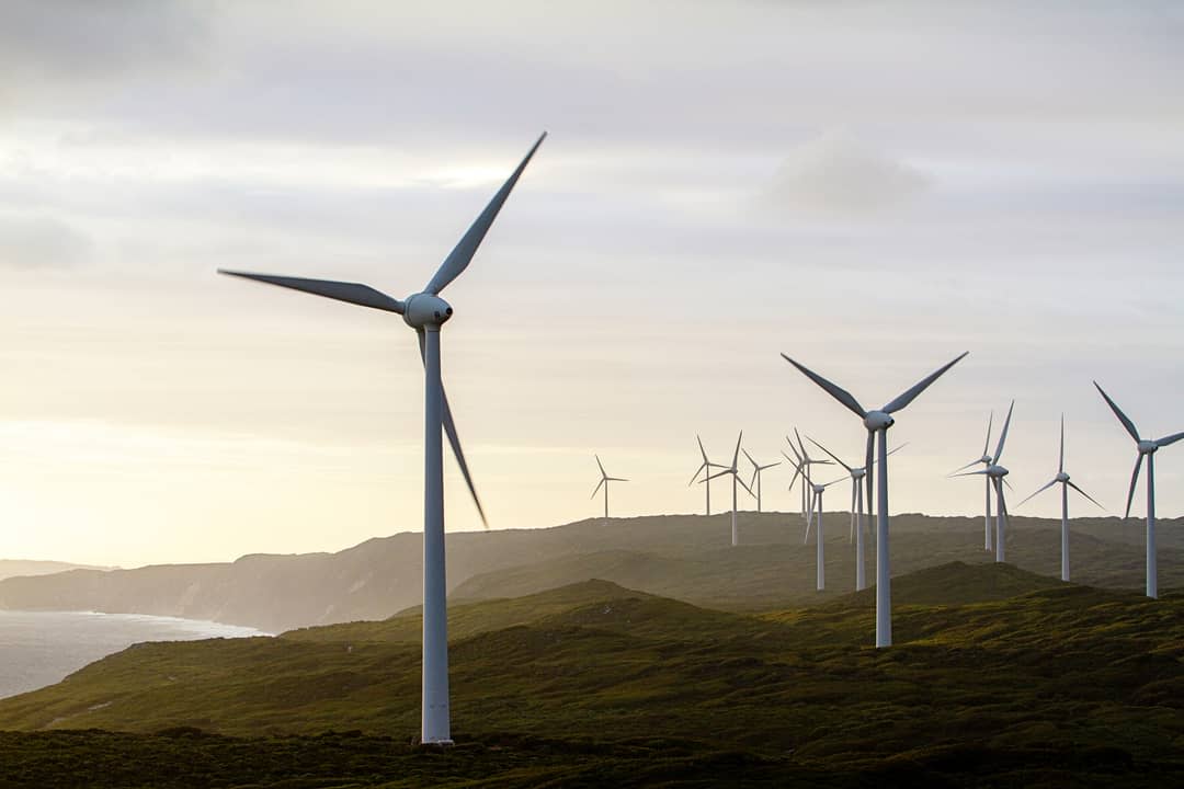 Wind turbines in the countryside.