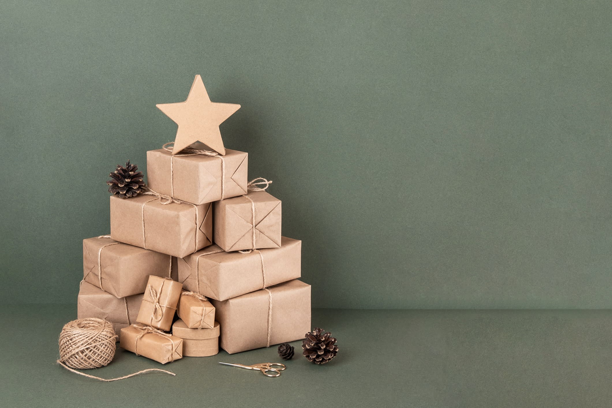 A Christmas tree made out of cardboard boxes.