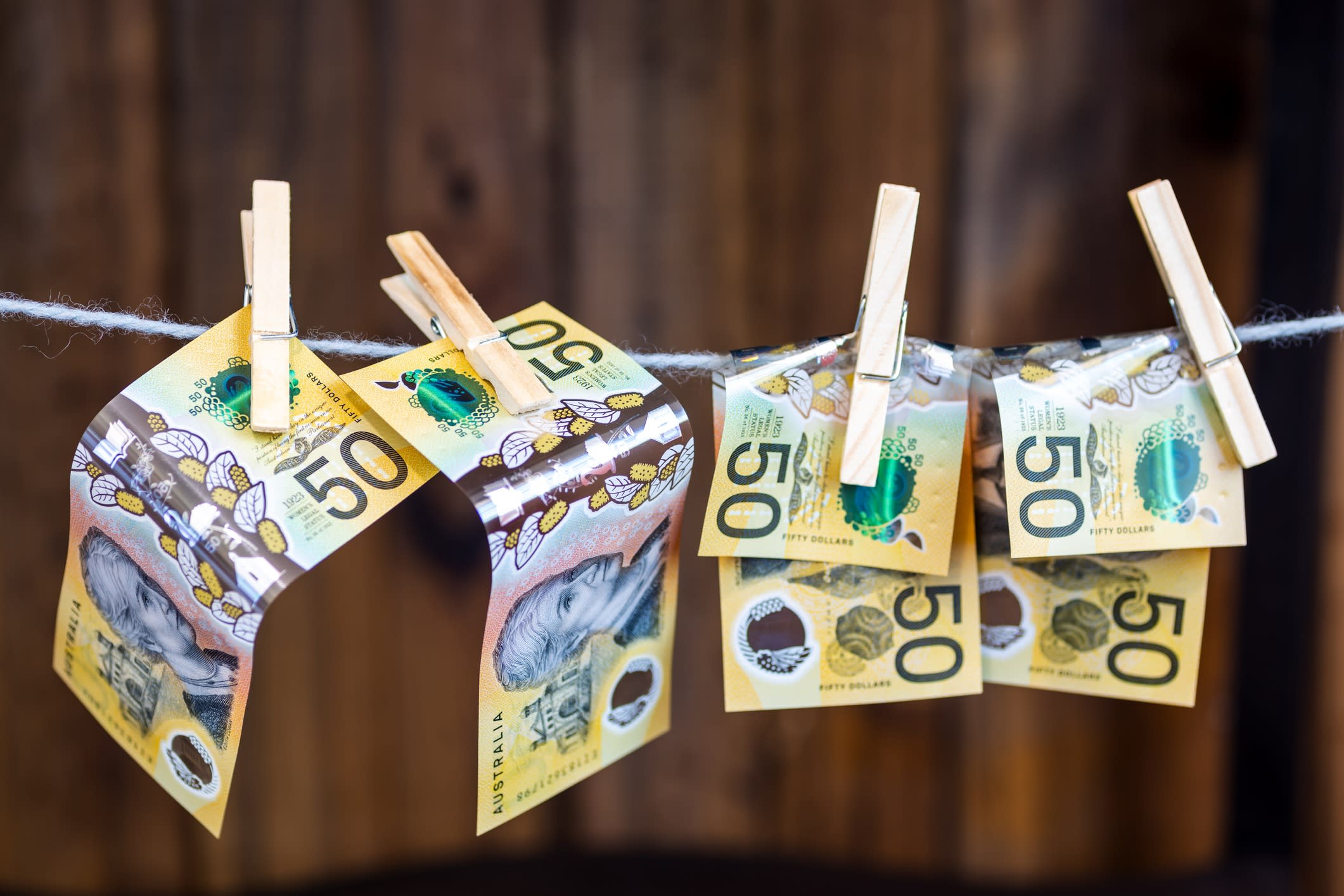 Money pinned on a washing line