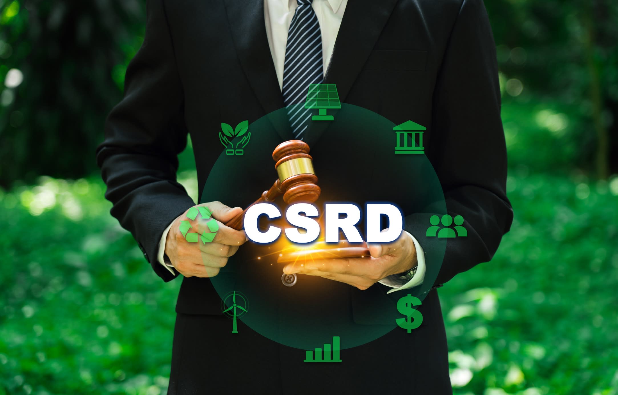 Corporate Sustainability Reporting Directive (CSRD) Concept. The European Union and financial reporting standards regarding sustainability disclosures.