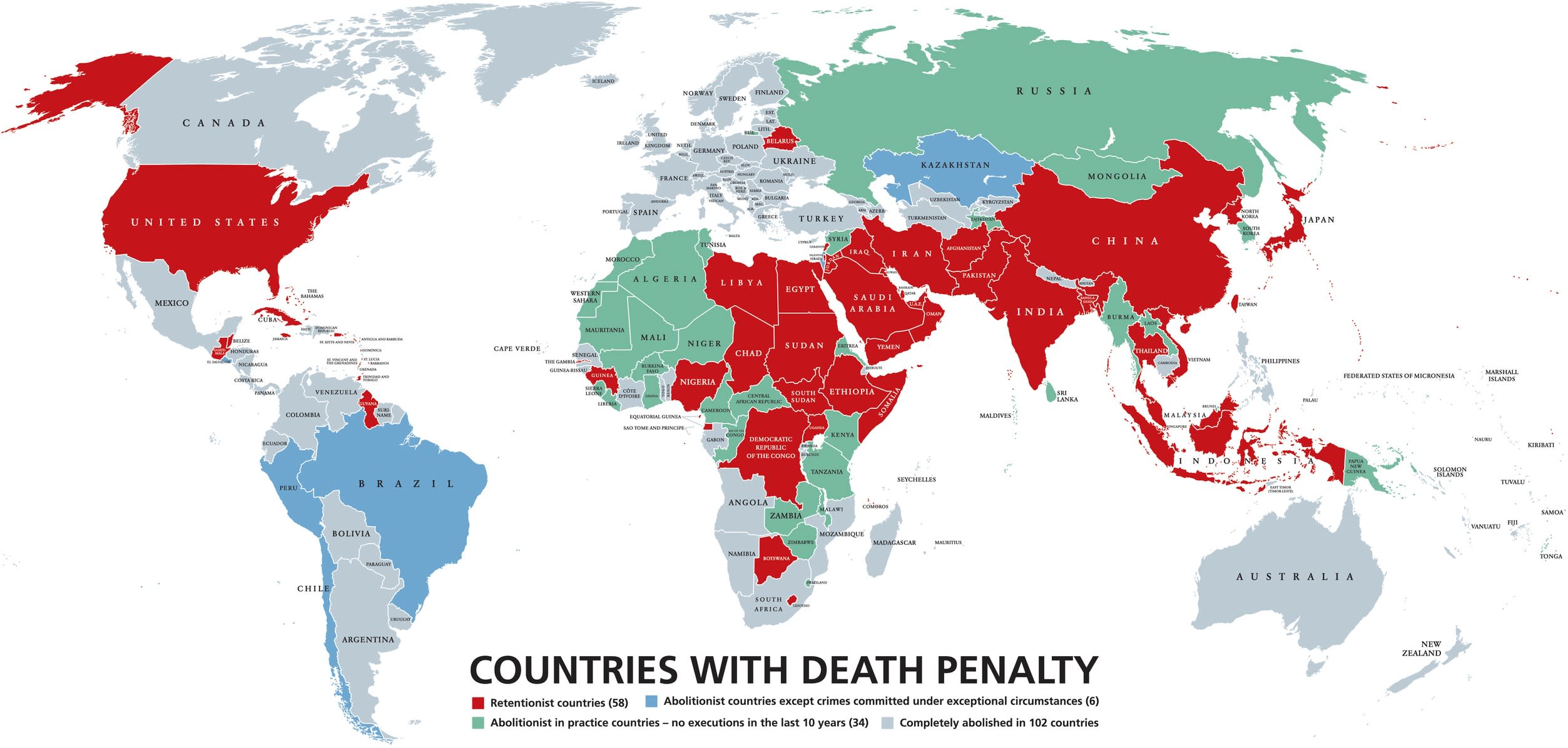 World map of countries with the death penalty.