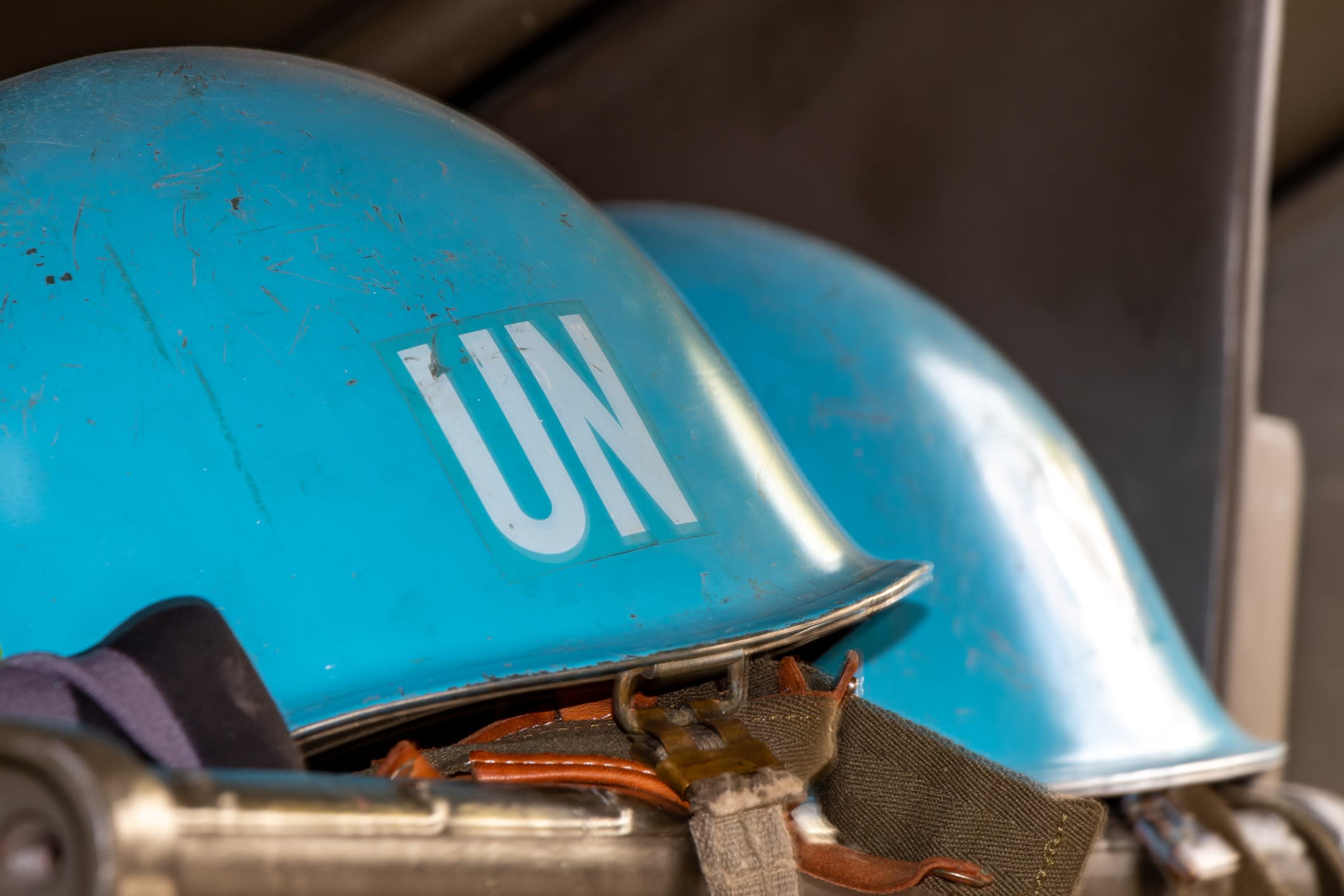 Blue UN helmets waiting for their deploymen