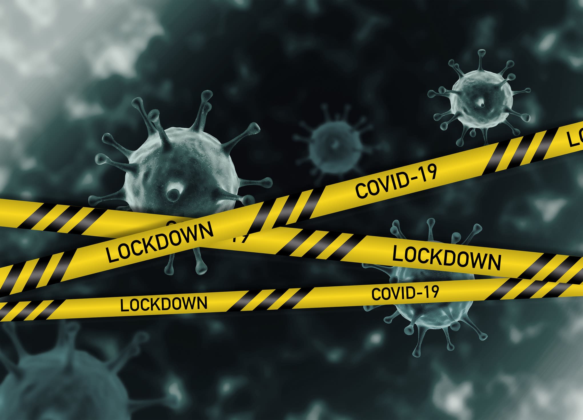 COVID-19 virus concept and lockdown tape