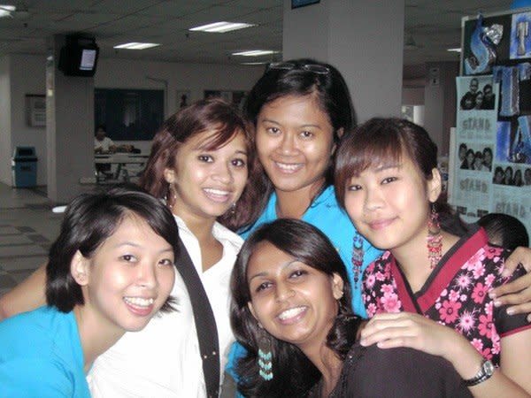 Wei (far left), with her friends at Monash Malaysia.