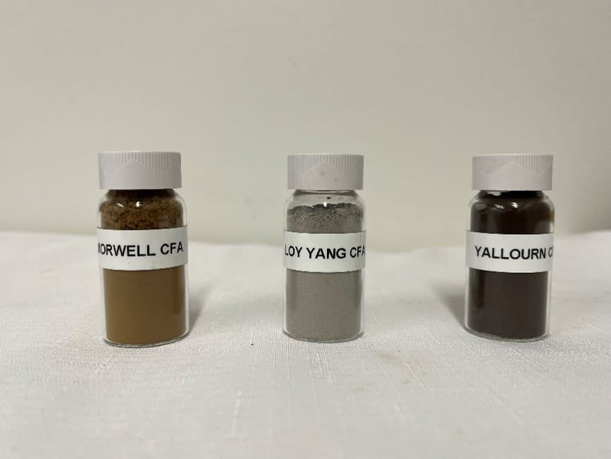 Small glass bottles with labels, each filled with ash