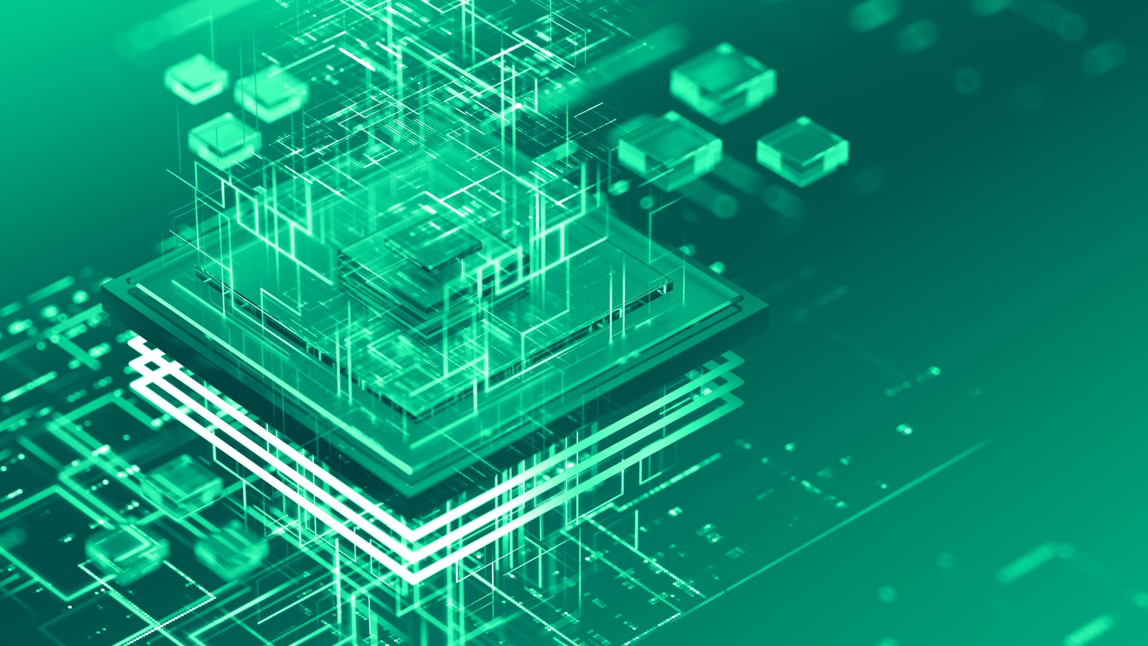 Computer chip and abstract CPU quantum computer concept