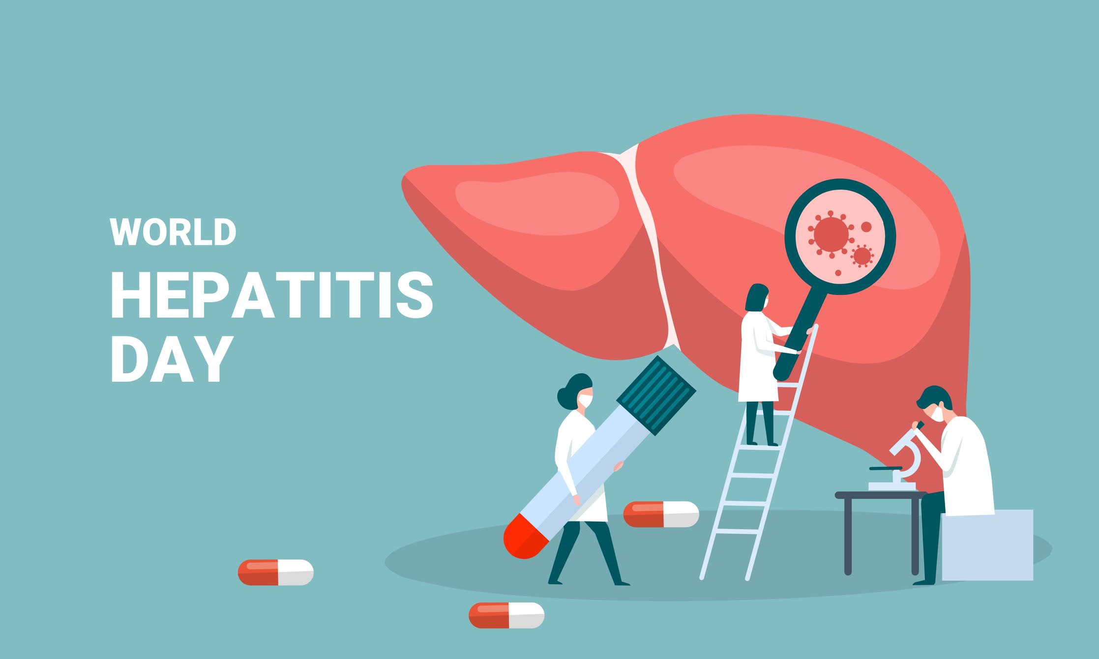 Concept of hepatitis A, B, C, D, cirrhosis, world hepatitis day.