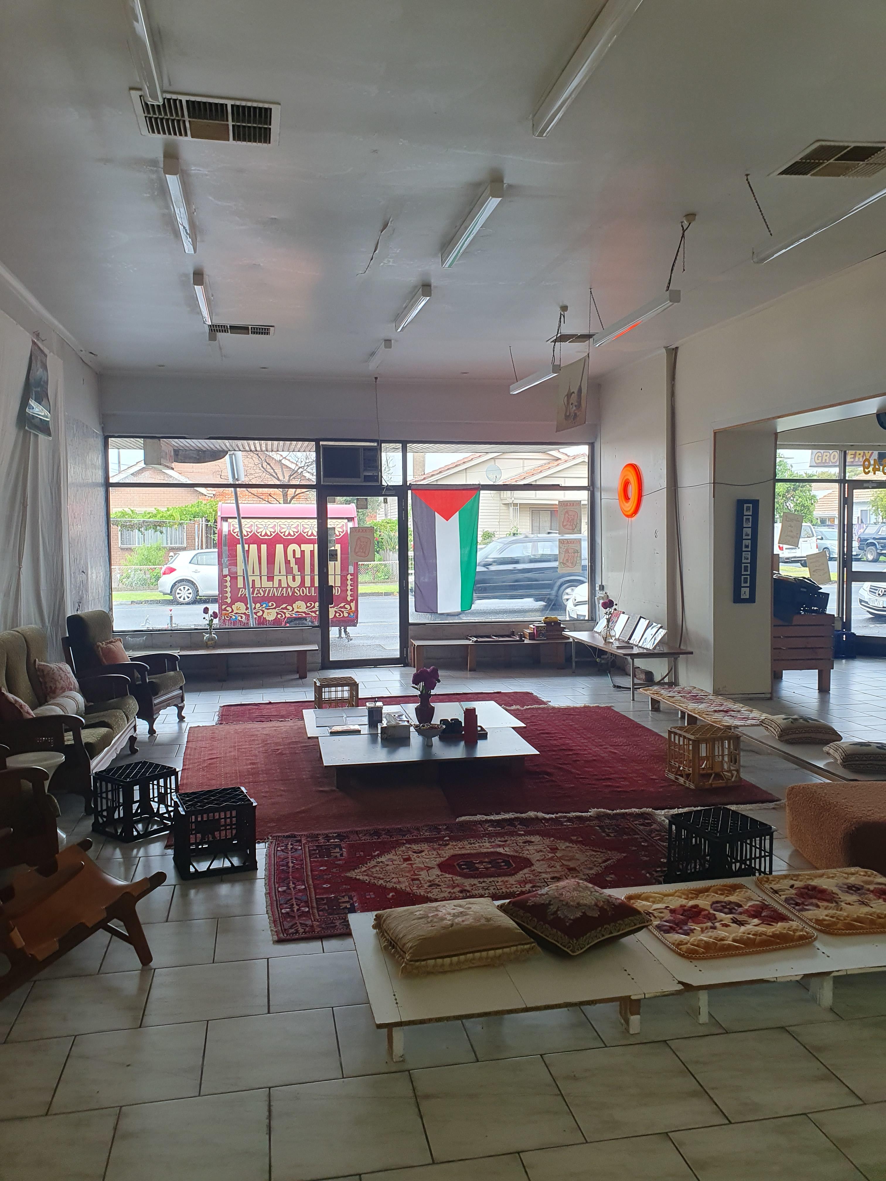 Cosy cushion set up inside Dukkana