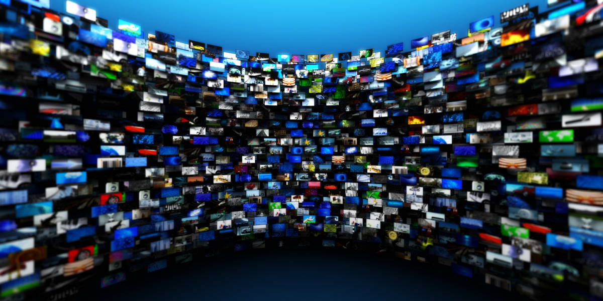 Illustration depicting hundreds of digital screens