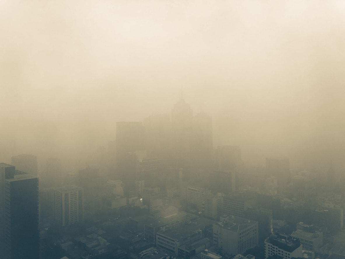 The view from the 42nd floor office over Melbourne during the January 2020 bushfires