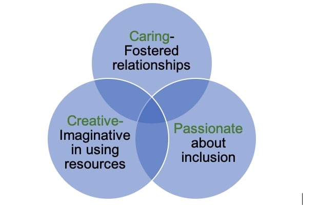 A three-circles-intersecting graph that captures the essence of initiatives by educators within the Australian context, to accommodate students with disabilities. 