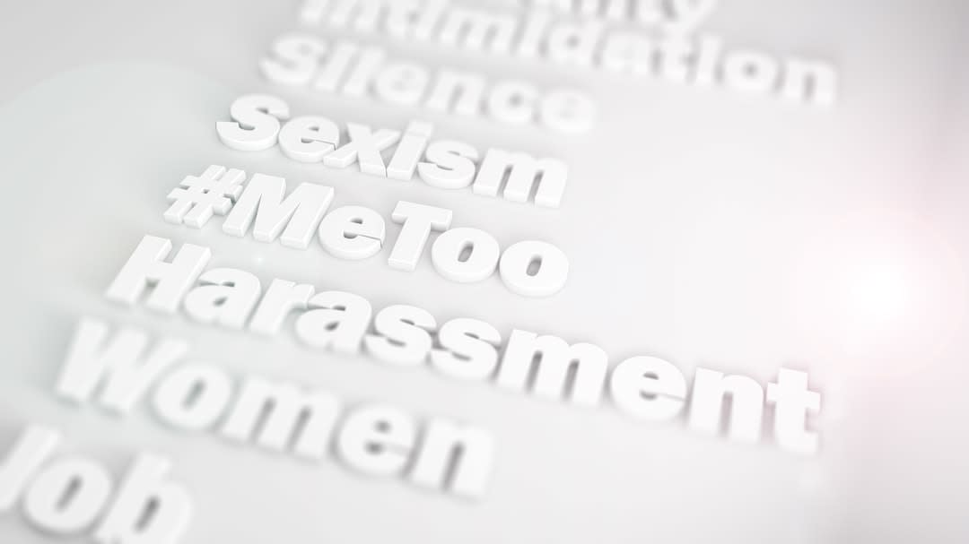 Silence, sexism, #metoo, Harassment, women words against a white background