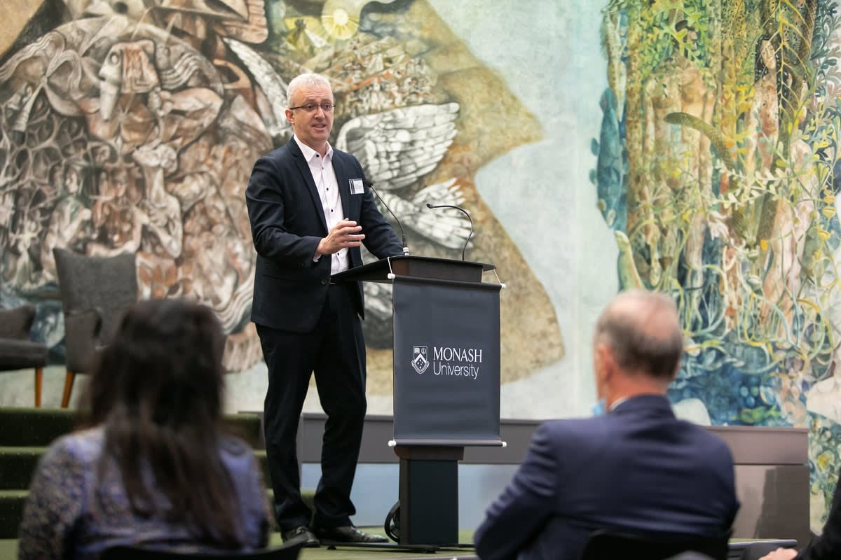 Dean of the Faculty of Pharmacy and Pharmaceutical Sciences and inaugural Director of the Neuromedicines Discovery Centre, Professor Arthur Christopoulos, speaking at the Centre launch.