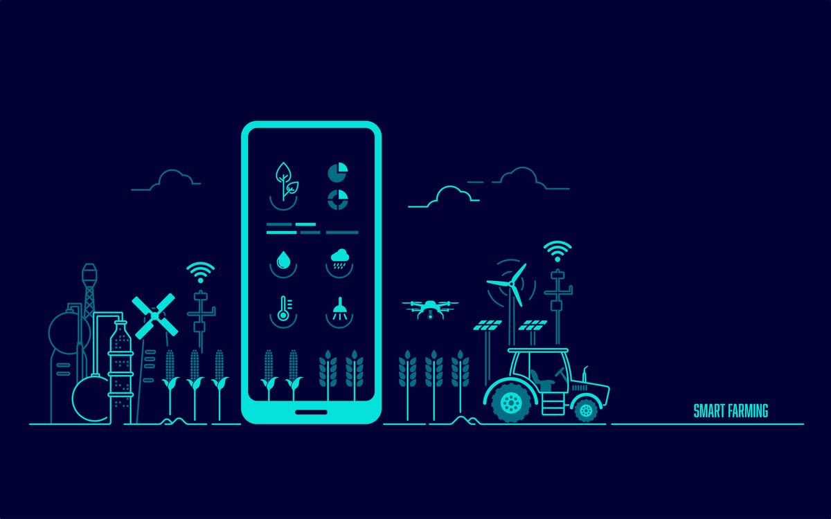 Illustration depicting ‘smart farming‘, controlled by a phone