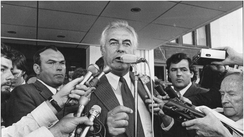 1975 dismissal of then Prime Minister Gough Whitlam speaks to the media after he and his government were sacked by the Governor General in 1975.