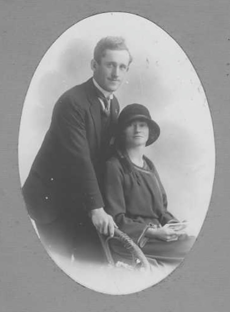 A posed photo of Christopher Moore and wife Elizabeth.