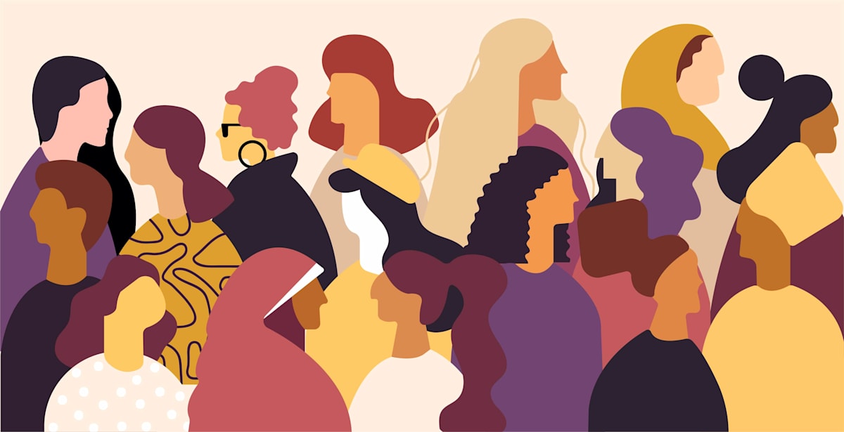 Illustration of a diverse group of women in side profile 